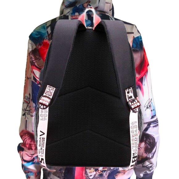 BTS Logo Black School Backpack Book Bag Adjustable Straps NEW with Tag